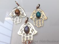 CIONDOLO BRONZO MANO DI FATIMA E MINERALI